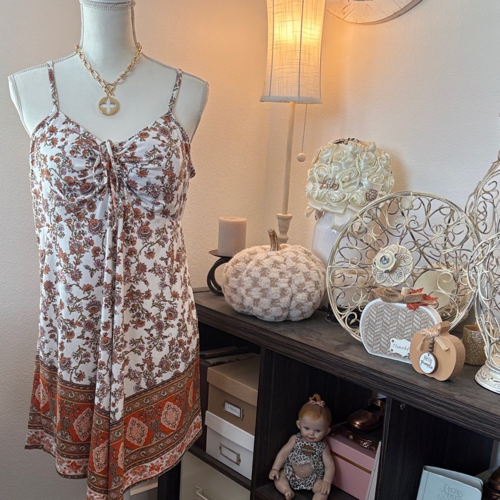 NOBO Floral High Low Dress - Brown and Orange